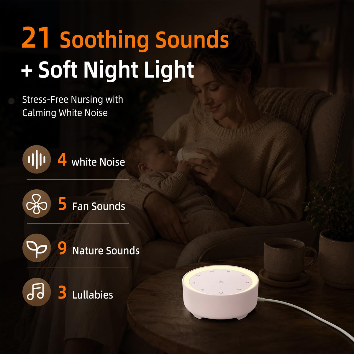 White Noise Machine for Sleeping, Baby & Adults, High-Fidelity Non-Looping Sounds, Sleep Sound Machine with Dimmable