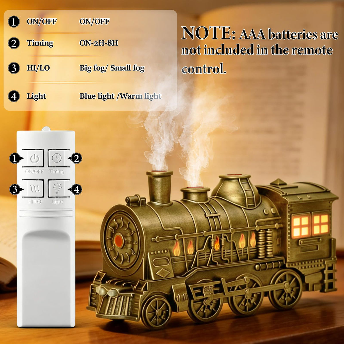 Train Diffuser Essential Oil Diffuser Cool Mist Humidifier Aroma Diffuser, 2 Color Light 2 Mist Modes, 3-in-1