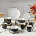 Black and Gold Ceramic Dinnerware Sets for 4, 16-Piece Luxury Plates and Bowls Sets with Gold Rim, Modern Dish Set
