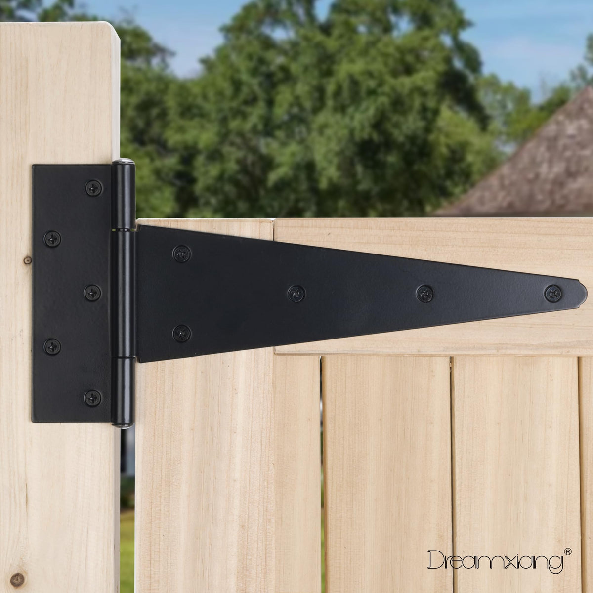 12 Inch T-Strap Gate Hinges, Heavy Duty Shed Barn Door Hinges, Black Tee Hinges for Wooden Fence, Yard Gate, Wrought