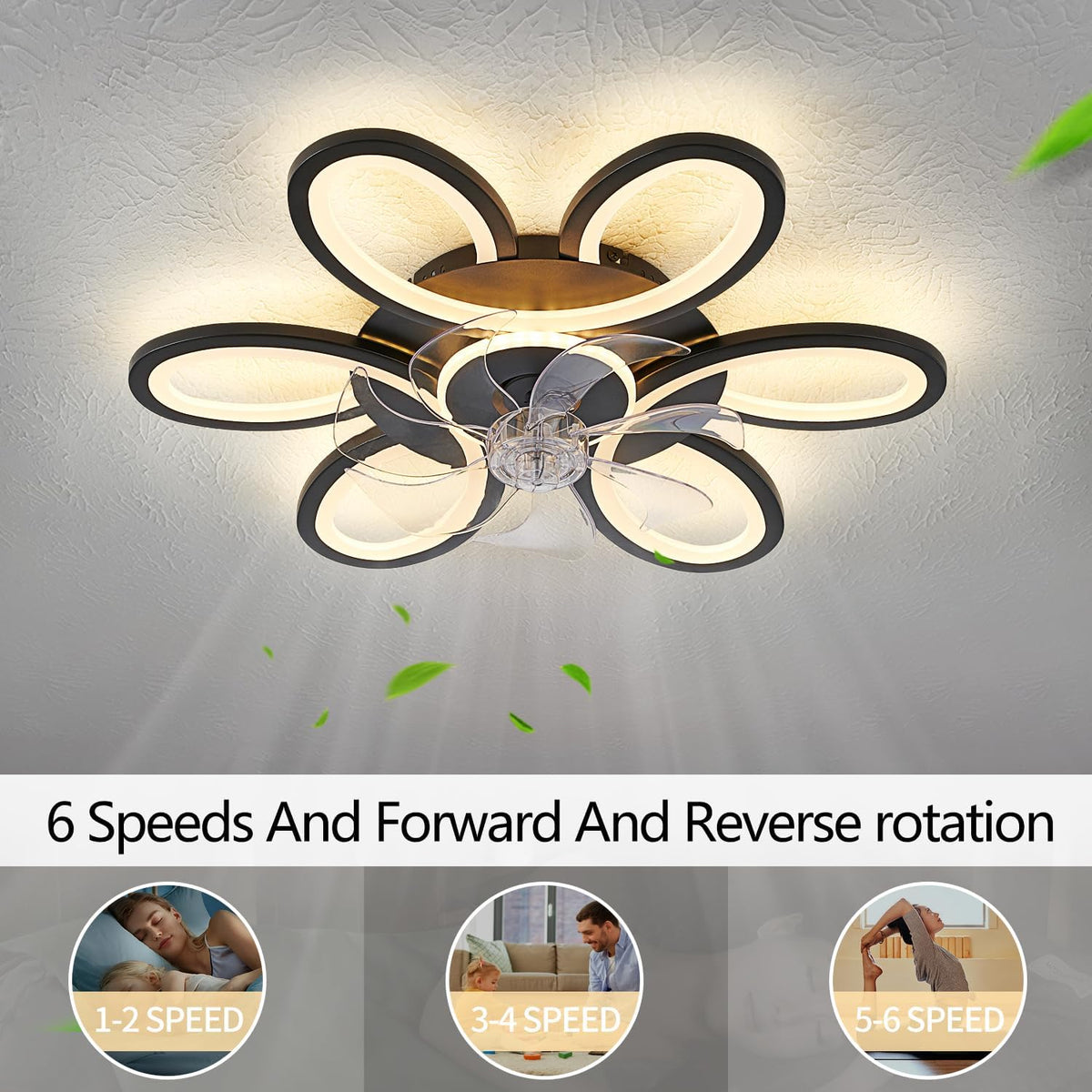 27" Black Flush Mount Ceiling Fan with Light & Remote