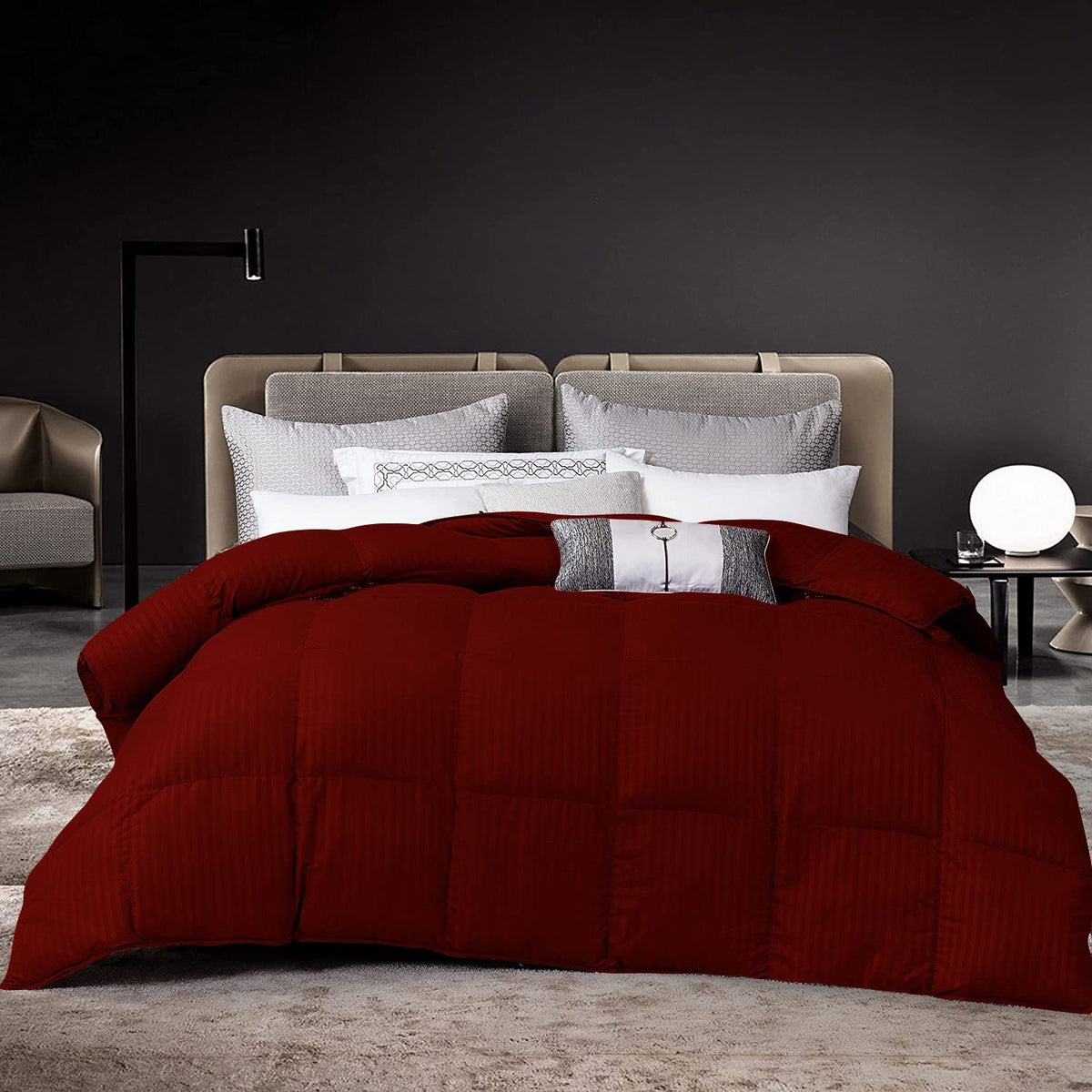 3 Piece Damask Stripe Comforter Set, 100% Egyptian Cotton Cover | 500 GSM Filling | 1000 Thread Count - Twin/Twin XL