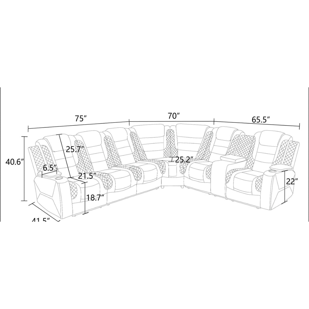 Recliner Sectional Sofa Set, 3-Piece Power Sectional Couch with Off-White Leather, Recliners, Storage Console, Cup