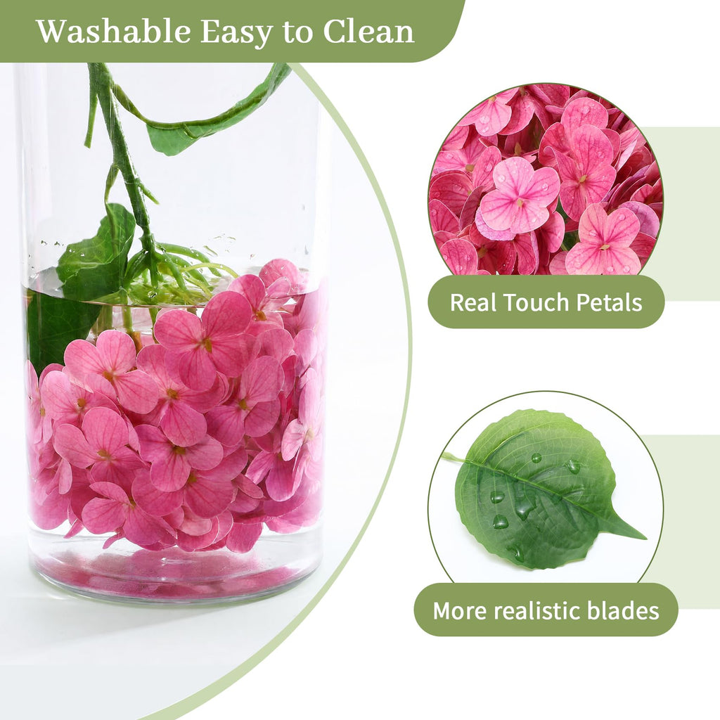 Hydrangea Artificial, 3Pcs Real Touch Faux Hydrangea with Long Stem and Leaves, Lifelike Fake for Outdoor Planters