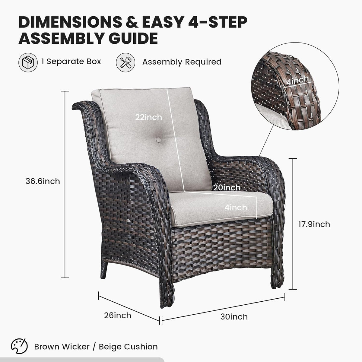 High Back Patio Chairs Set of 2 - Brown Wicker Outdoor Seating