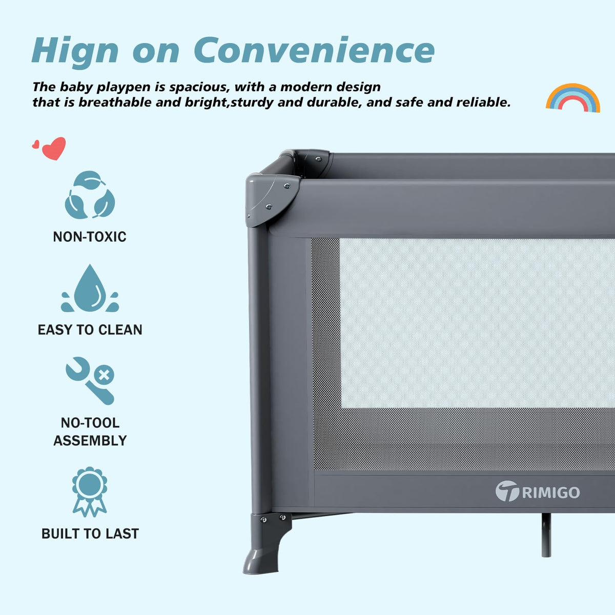 Portable Baby Playard& Playpen with Mattress, Travel Crib, Grey