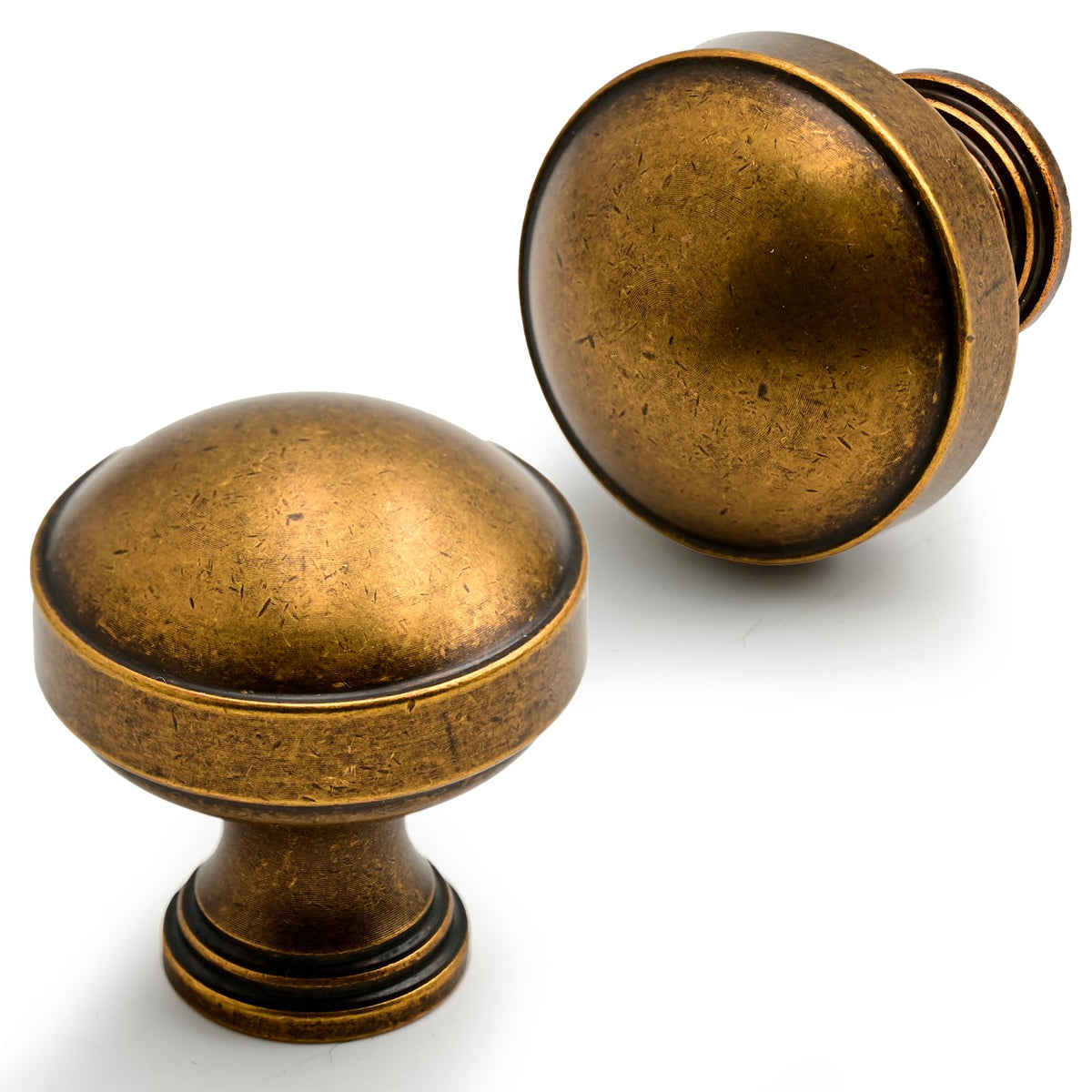 10 Pack Antique Brass Cabinet Knobs 1-1/5 Inch(30mm) Single Hole Cabinet Pulls Round Kitchen Cabinet Knobs