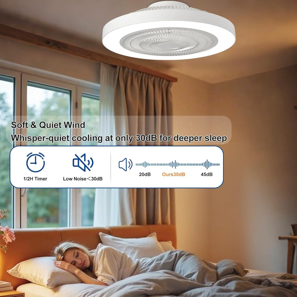 19" Smart Flush Mount Ceiling Fan with Light & Remote