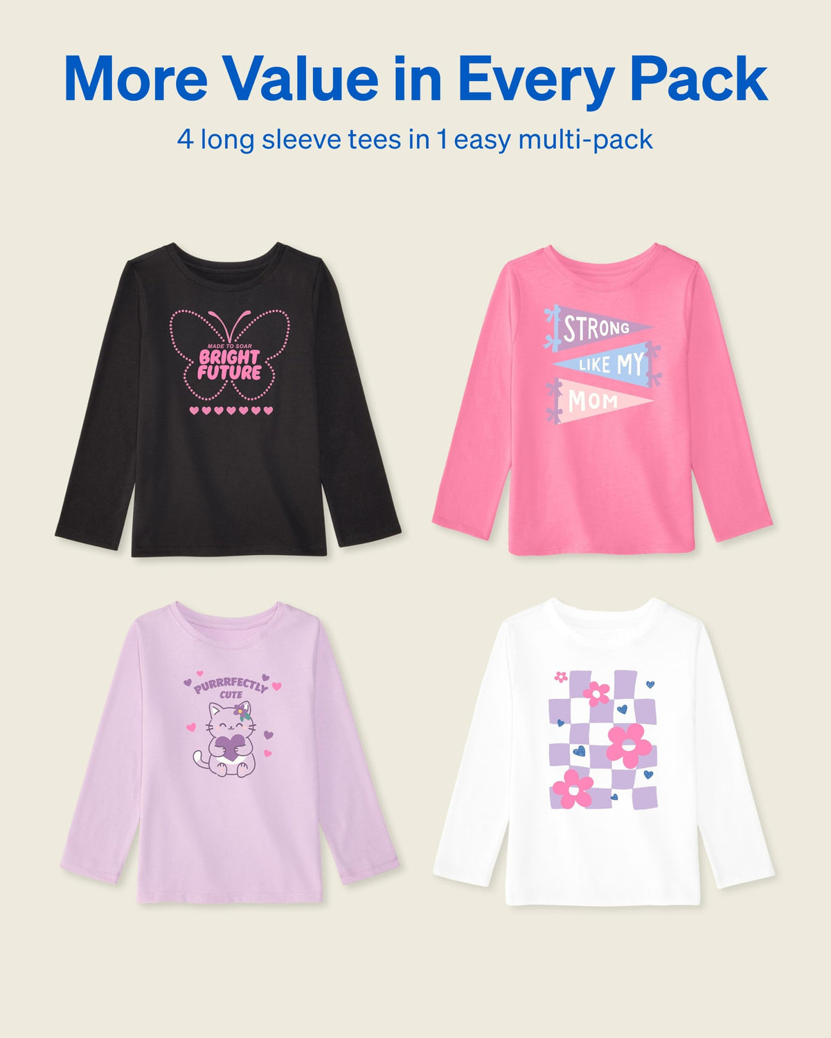 Toddler Girl Butterfly Heart Long Sleeve T-Shirt, 4 Pack