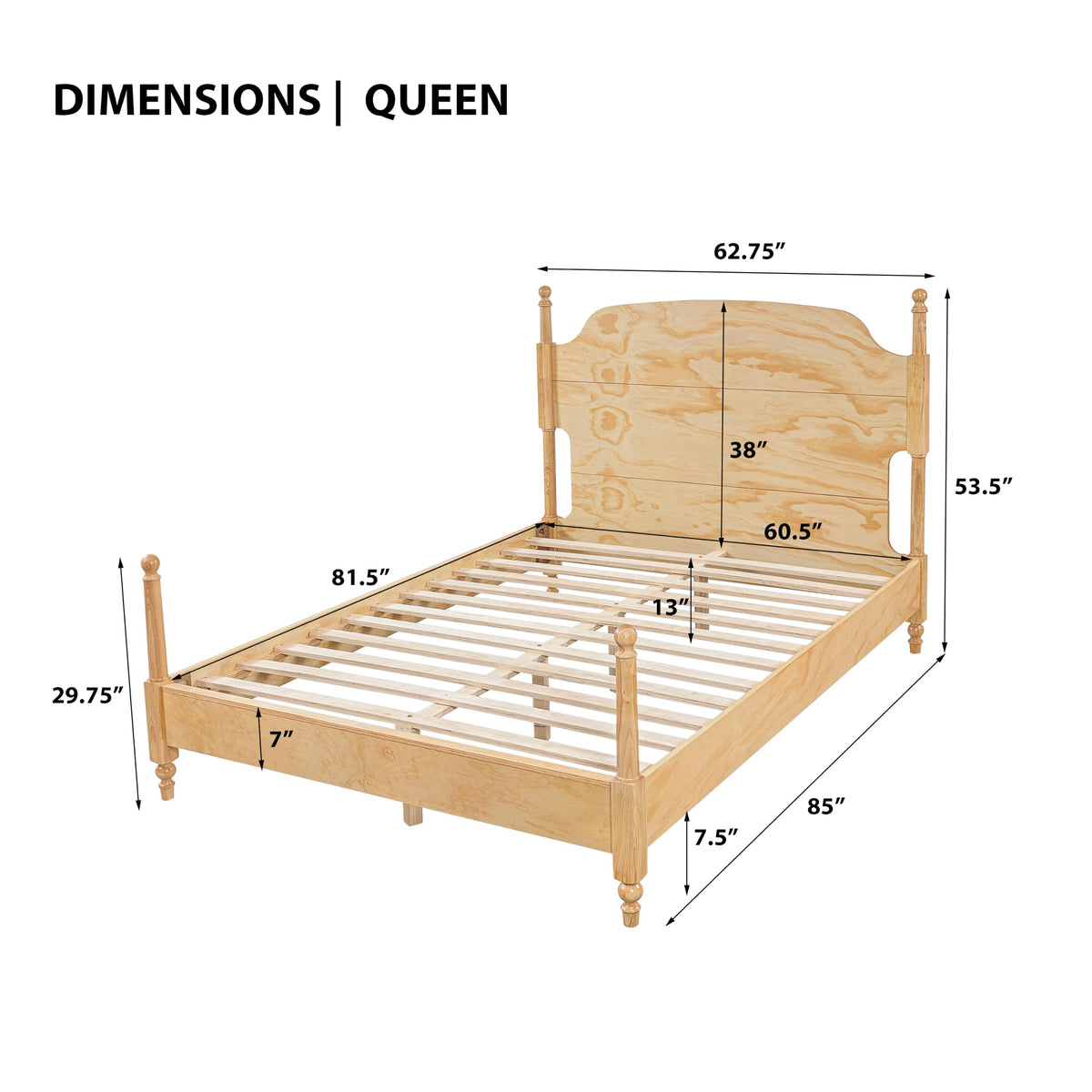 Kane Wooden Bed Frame with Headboard, Farmhouse Bed Frame and Arched Headboard, 4-Poster