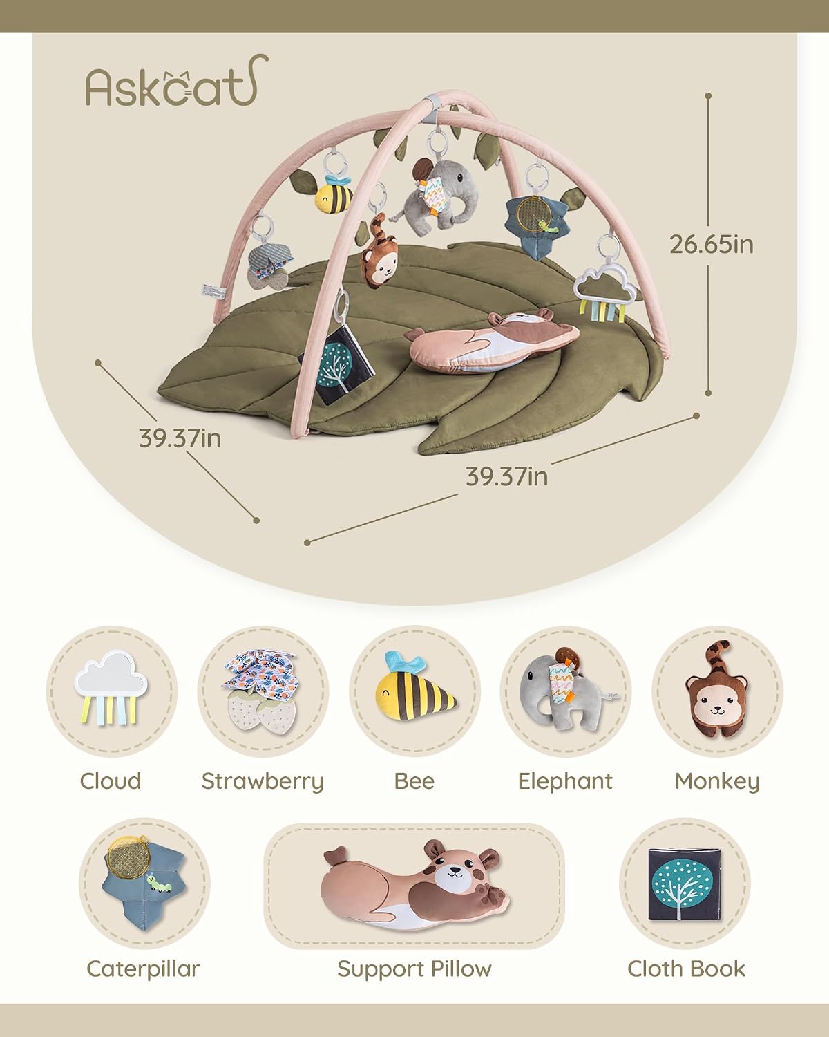 Play Gym & Play Mat, Extra Large Tummy Time Mat, Leaf-Shaped