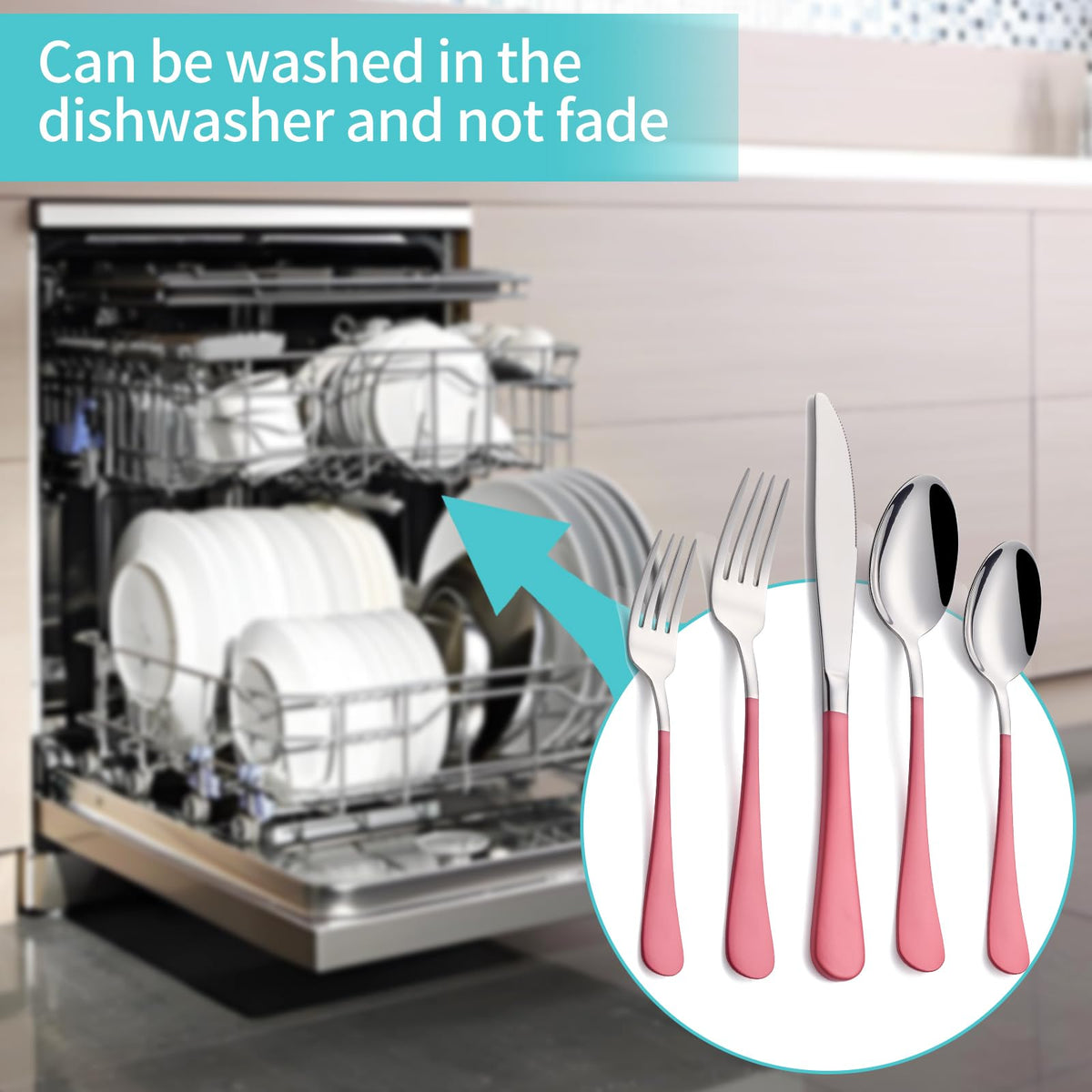 20-Piece Pink Silverware Set for 4, 18/0 Stainless Steel Flatware Cutlery Utensils Set, Include Dinner Knives,Dinner