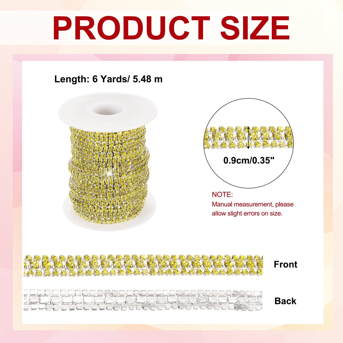 Rhinestone Chain, 3 Rows Crystal Close Chain Bling Sewing Rhinestone Trim Strip for Clothes Wedding Bouquet - 6 Yards