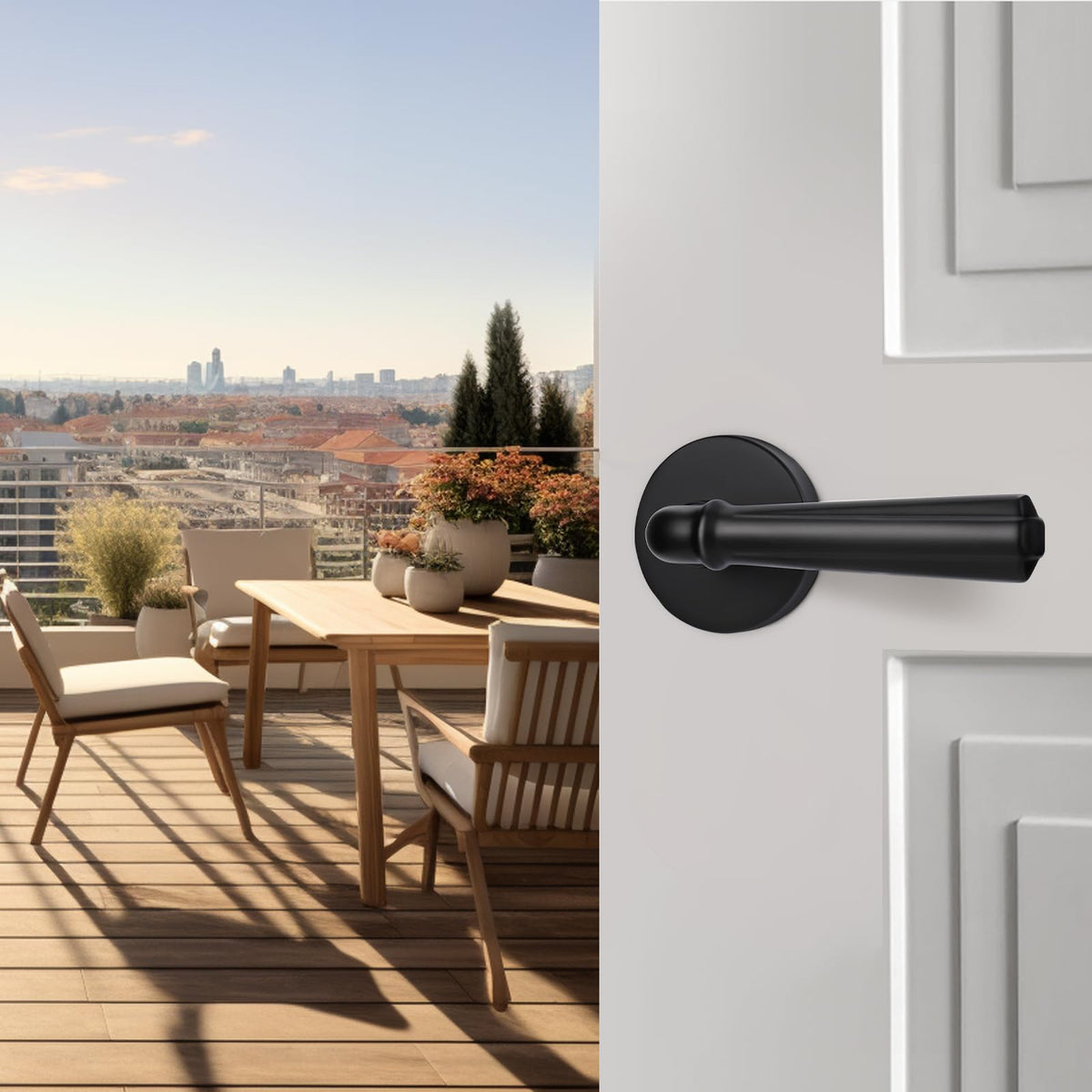 2 Pack Matte Black Passage Door Lever Interior Non-Locking Door Handle, Passage Door Lock for Closet and Hallway
