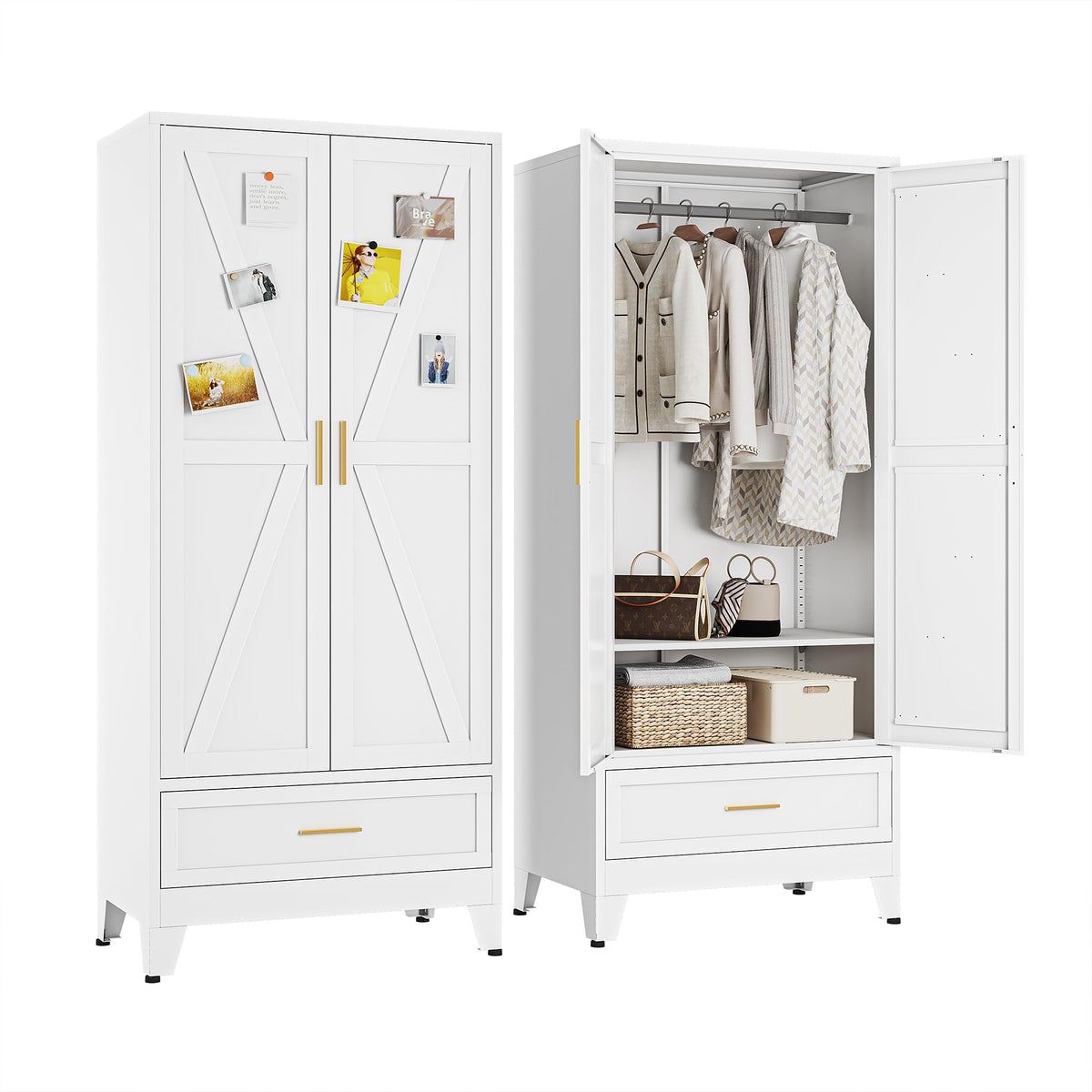 Metal Armoire Wardrobe Closet, Bedroom Armoires with Drawers