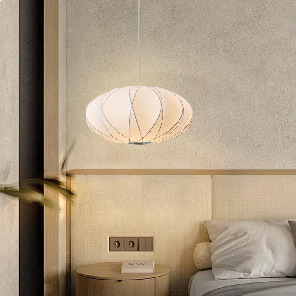 Inspired Nelson Style 19.7inch Silk Pendant Light, Italian Modern White Lantern Fabric Silk Ceiling Hanging Lamp Saucer Chandelier