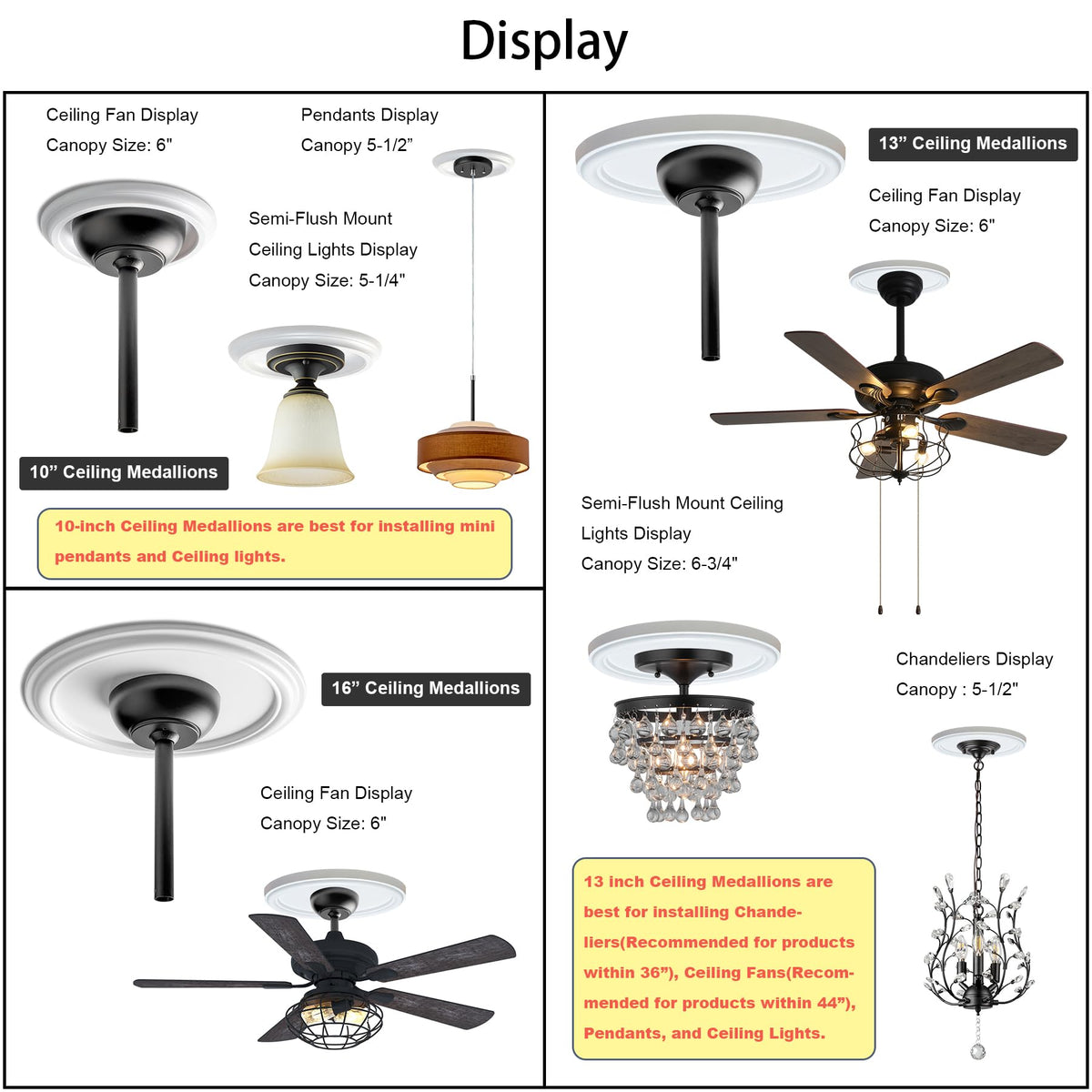 2Packs Molded Nylon Ceiling Medallion for Light Fixtures and Ceiling Fans, 9.8"OD x 4"ID x 0.94"P (Fits Canopies up