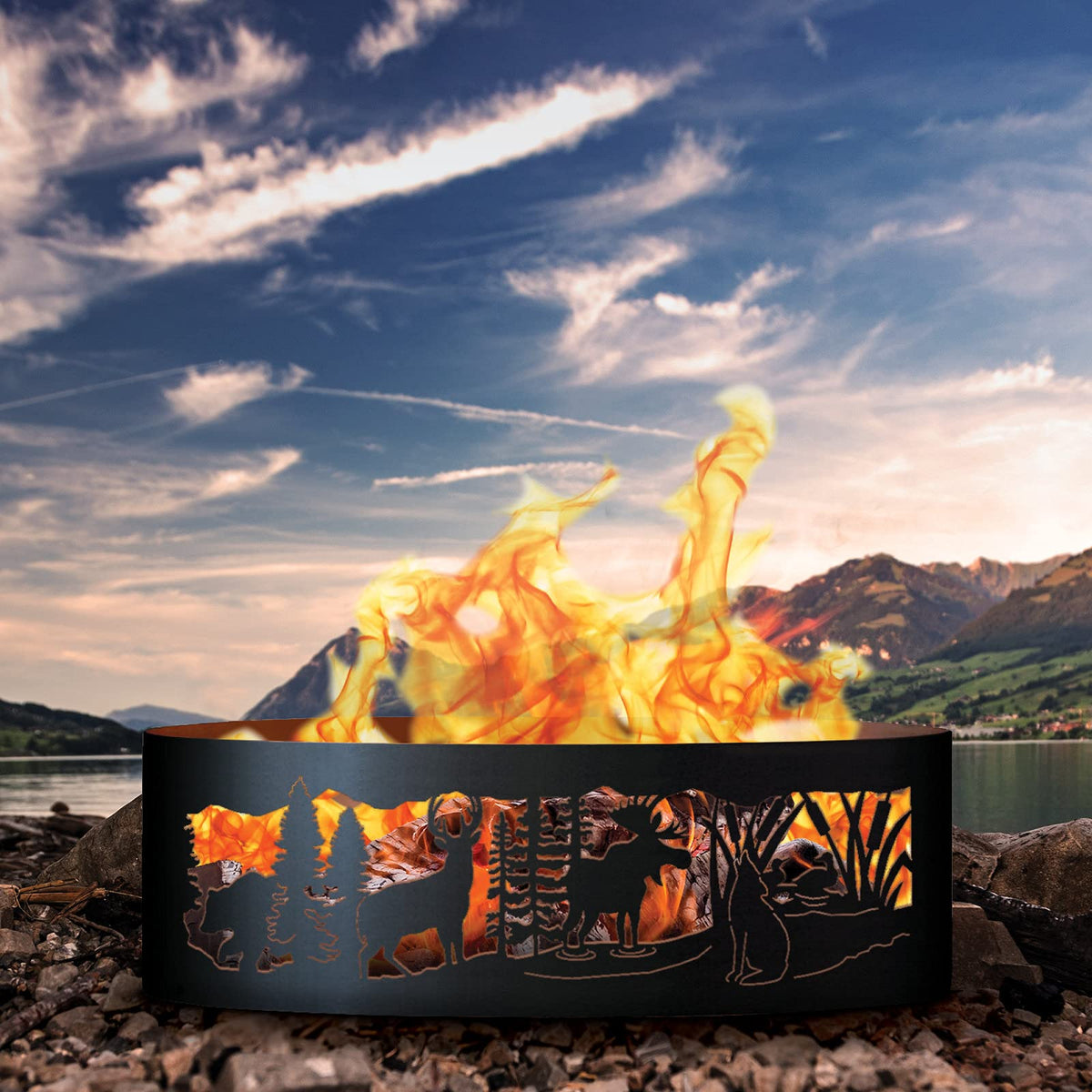 Moonlight Gathering Unpainted 12 in. Tall 30 in. Diameter Outdoor Fire Ring with Fire Poker - 30 x 30 x 12