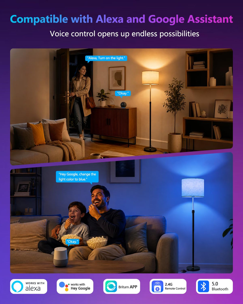 Smart RGBCW Floor Lamp, Alexa & Google Assistant