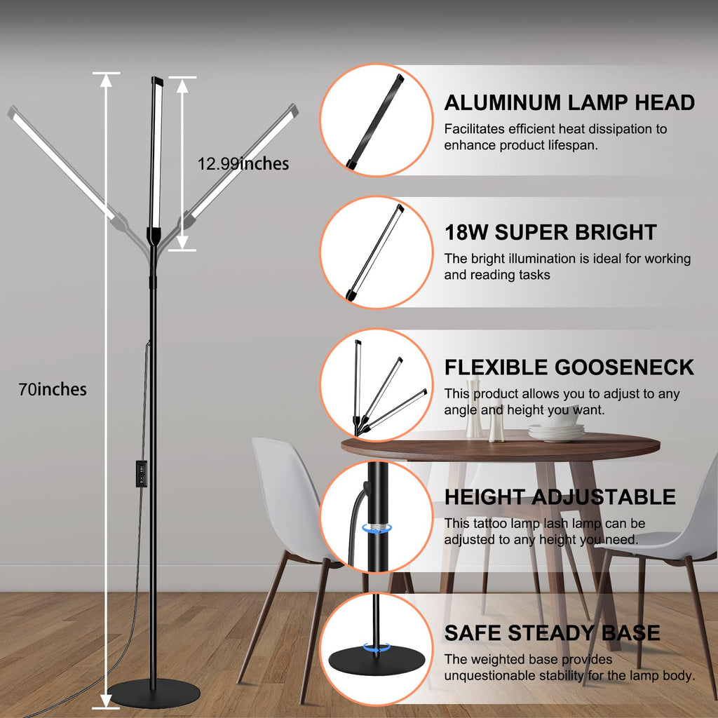 18W Tattoo Lamp 3000K-6000K Colors and Dimmable, Lash Light Makeup Light with USB Port 112 Bulls Led Floor Lamp