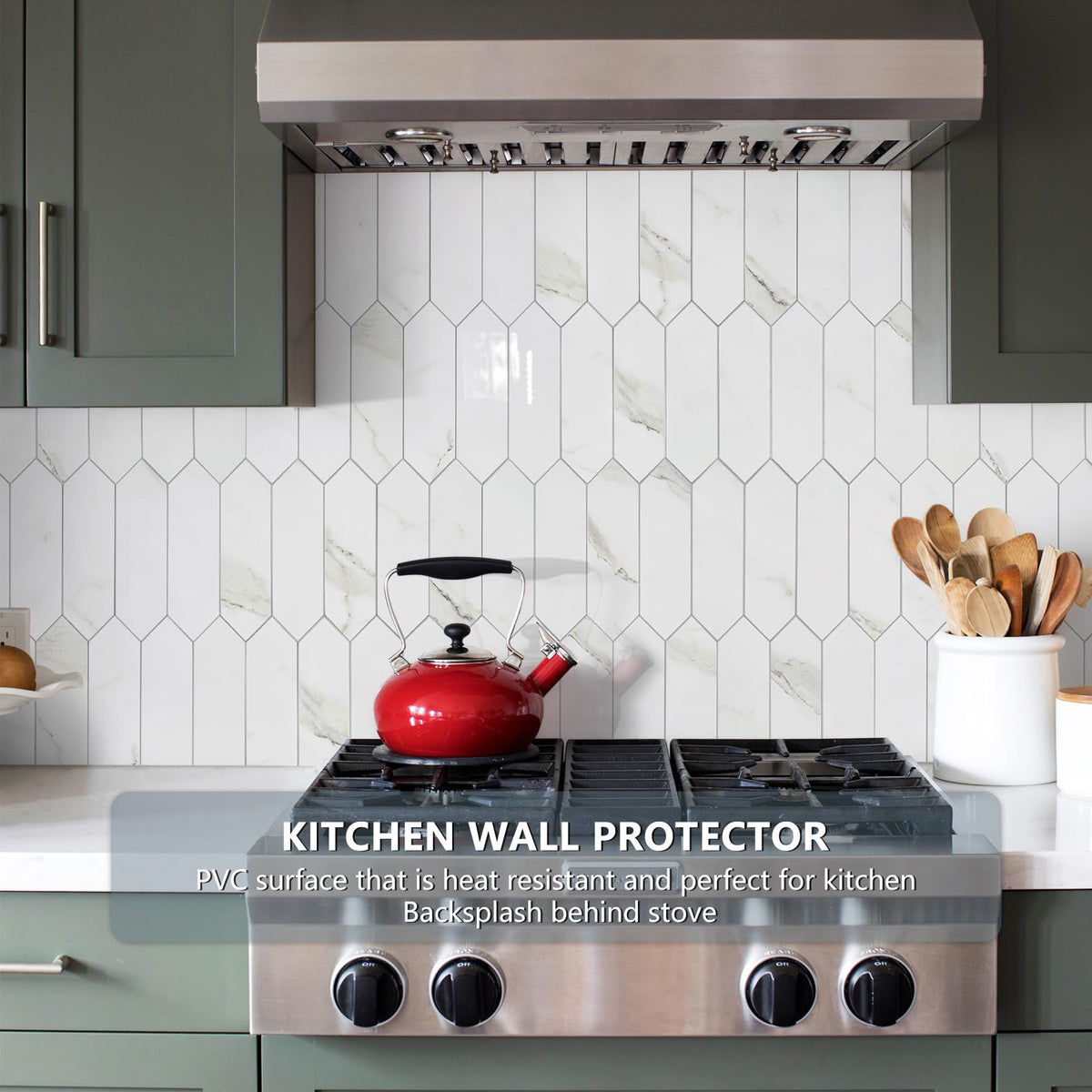 Glossy White Marble Backsplash Tile Peel and Stick, 12.8 x 12.8 Inch 10 Sheets Long Hexagon PVC Self Adhesive Mosaic