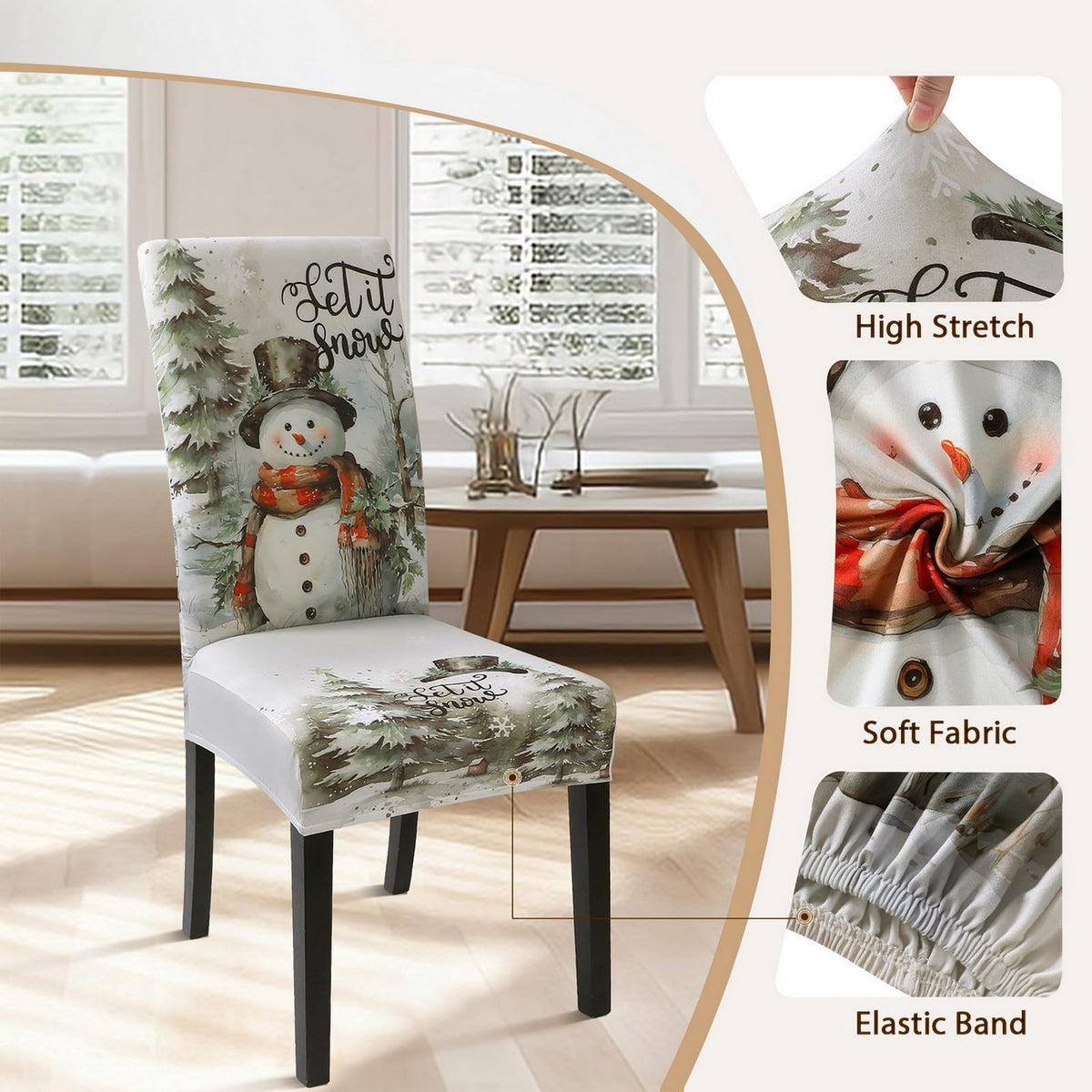 Christmas Dining Room Chair Covers Set of 6, Stretch Xmas Chair Slipcovers Protector, Spandex Washable Kitchen