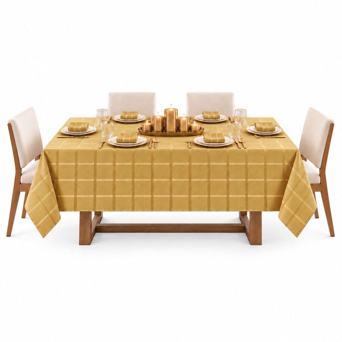 Holiday Elegance Plaid 60 x 120 Inch Rectangle Tablecloth, Gold