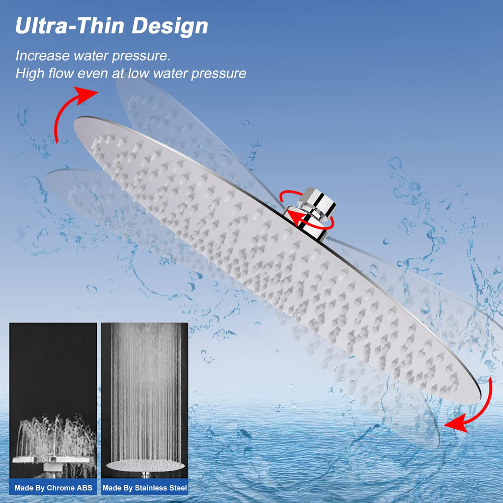 Rain Shower Head, Ultra-Thin Design-Pressure Boosting, Awesome Some Experience, High Flow Stainless Steel Rainfall