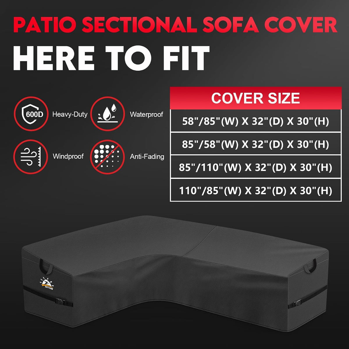 Outdoor L-Shaped Sectional Cover - 600D Patio Sectional Sofa Cover, Waterproof Patio Furniture Covers for 6-Seater