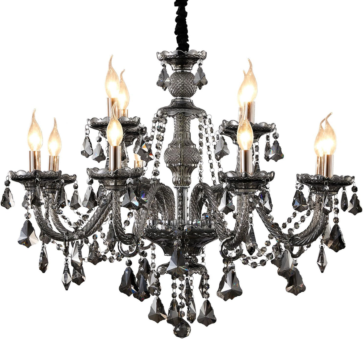 Twelve-Light Modern Smoke Gray Crystal Chandelier for Large Rooms
