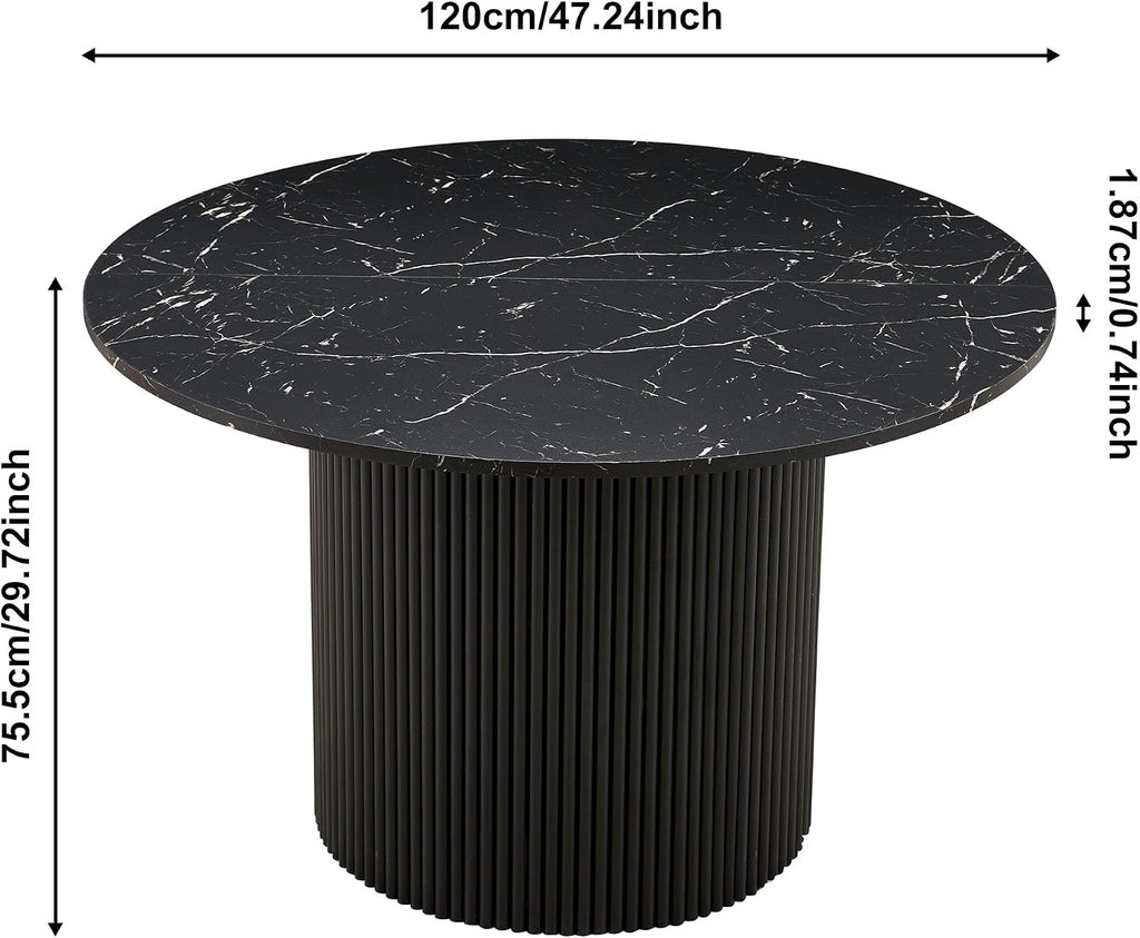 47" Round Dining Table for 4, Modern Farmhouse Marble-Look Foiled Top with MDF Striped Base, Kitchen & Dining Room