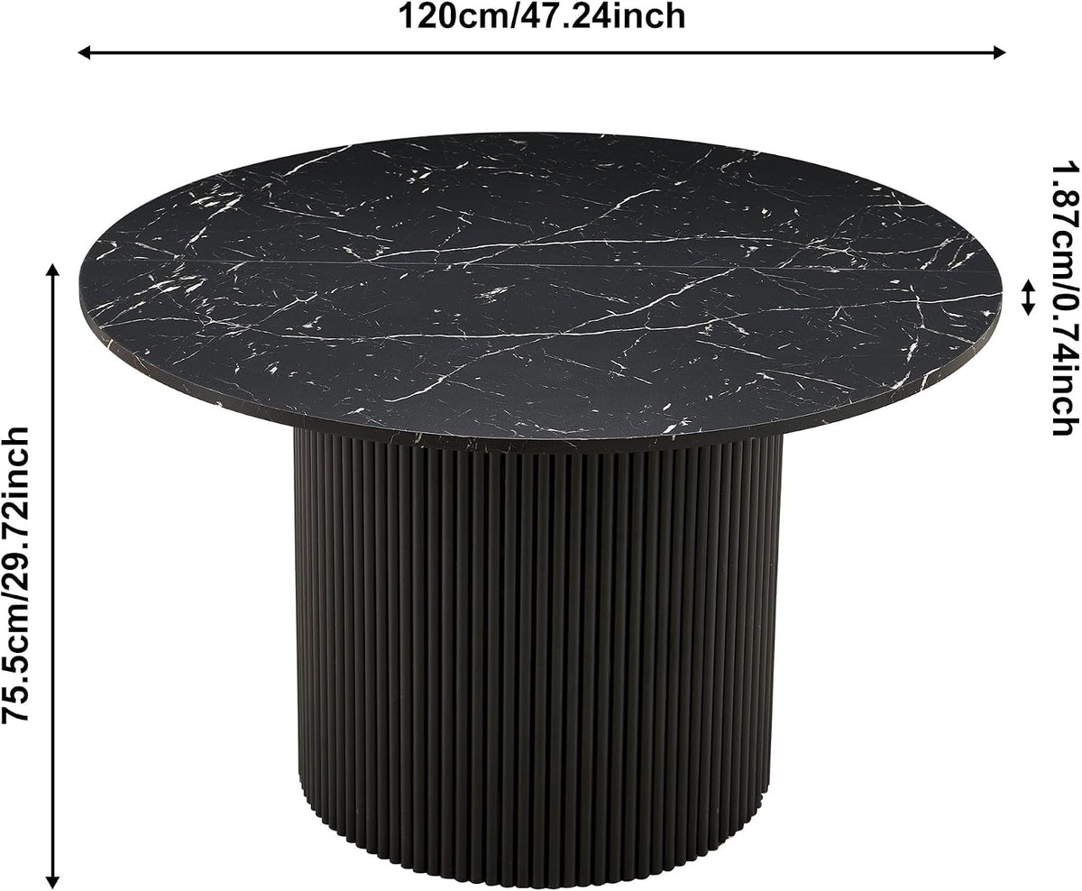 47" Round Dining Table for 4, Modern Farmhouse Marble-Look Foiled Top with MDF Striped Base, Kitchen & Dining Room