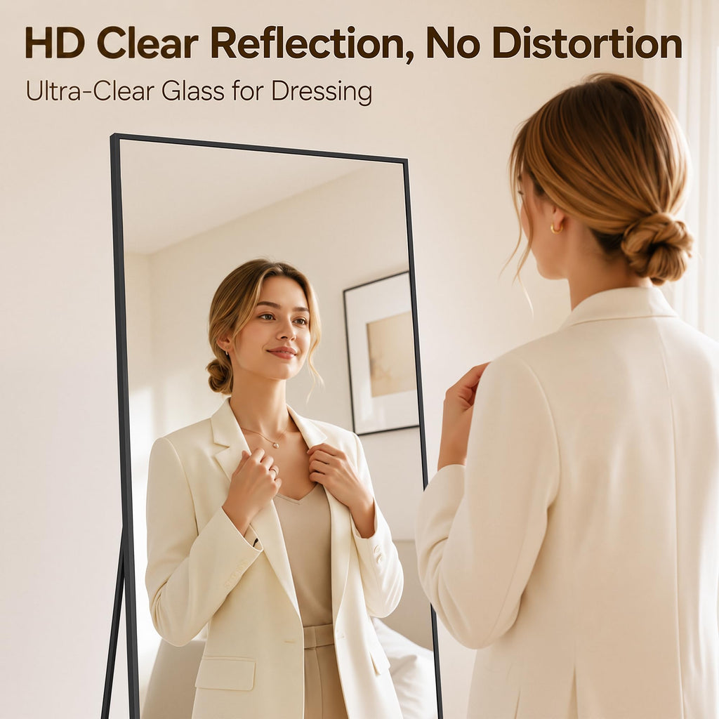 Full Length Mirror, 71"x28" Floor Mirror with Stand, Black, Rect