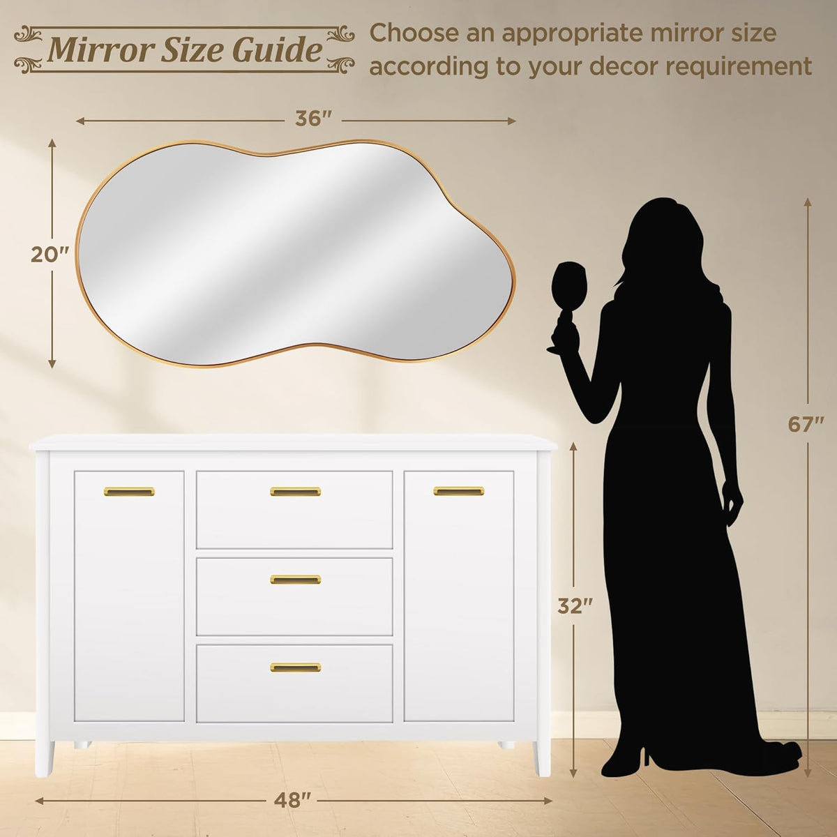 Irregular Wall Mirror - Wall Mirrors Decorative 20"x36" Gold Asymmetrical Mirror Tempered Glass Aviation Aluminum