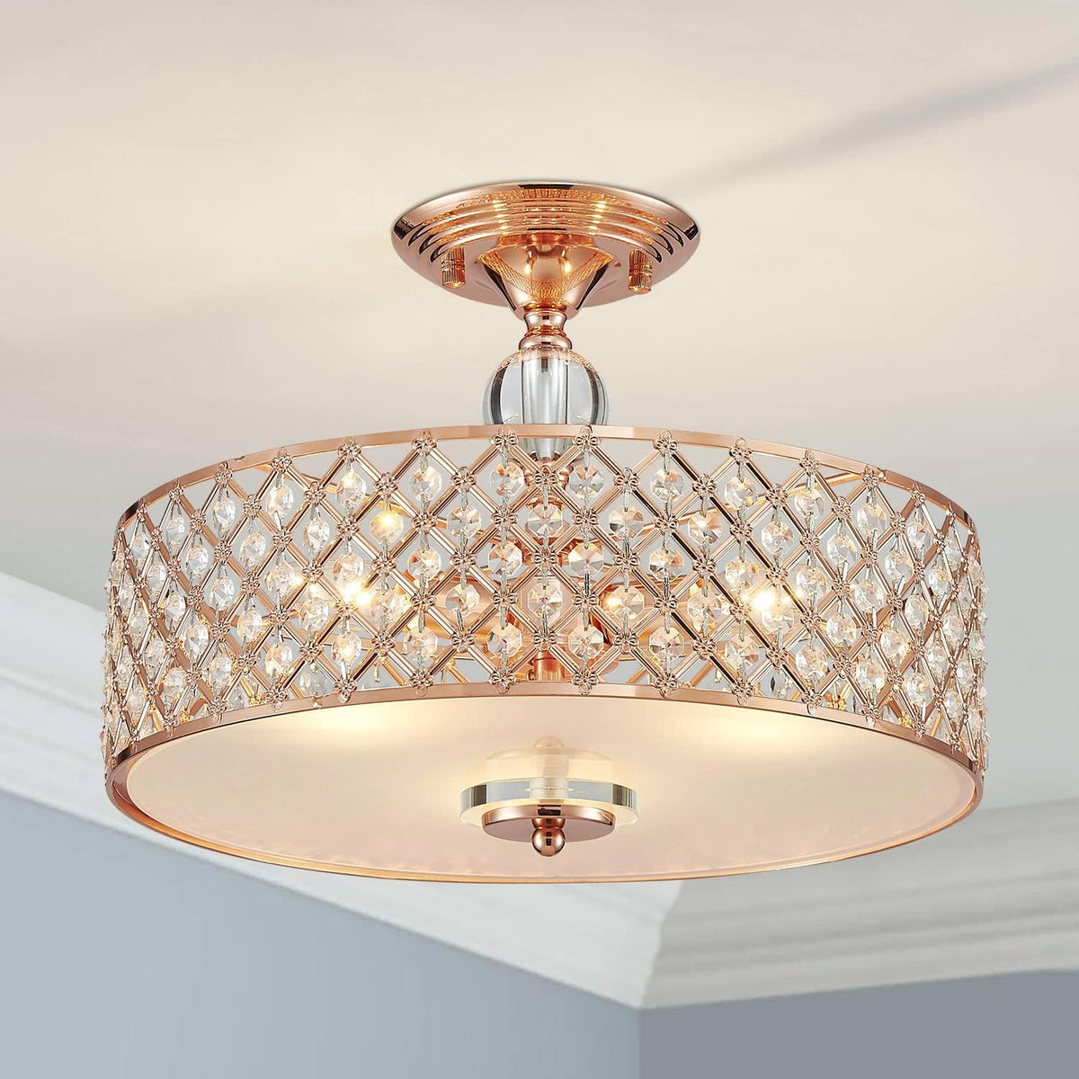 Modern 3-Light Semi-Flush Ceiling Chandelier for Bedrooms, Halls and Entries