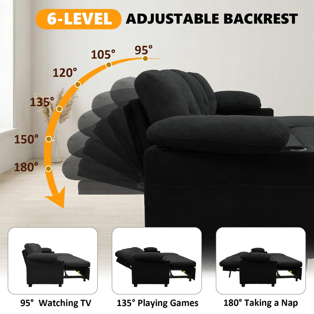 93" L Shaped Sleeper Sofa Bed, Pull Out Sectional Couch with Storage Chaise/Reclining Backrest, Sectional Couches