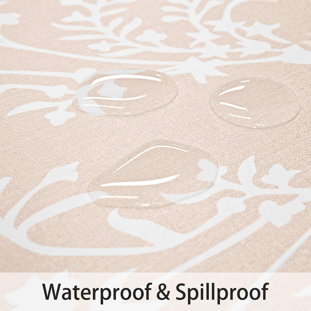 Round Vinyl Fitted Tablecloth with Flannel Backing Elastic Edge Plastic Table Cover - Warm Brich - Waterproof