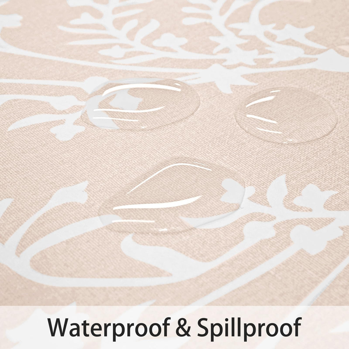 Round Vinyl Fitted Tablecloth with Flannel Backing Elastic Edge Plastic Table Cover - Warm Brich - Waterproof