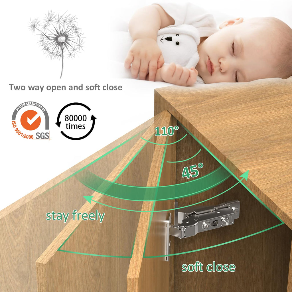 Face Frame Inset Cabinet Hinge(10 Pack), 110° Face Frame Insert Cabinet, Cabinet Door Hinge, Clip-on Base, Soft