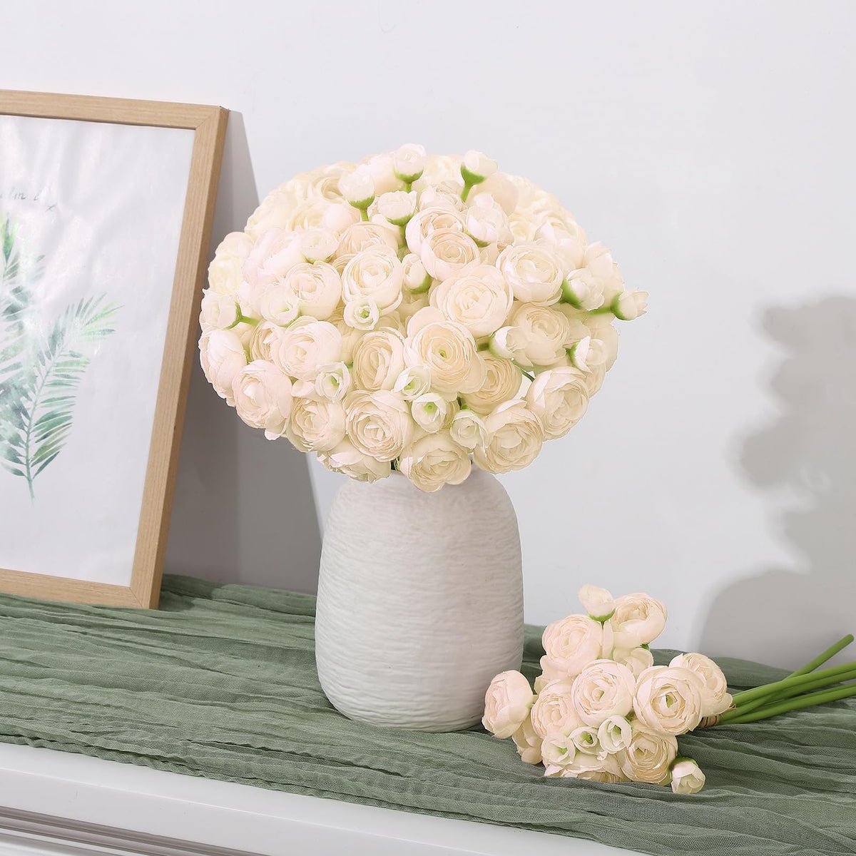 5 Bouquets Cream Ranunculus Artificial Flowers