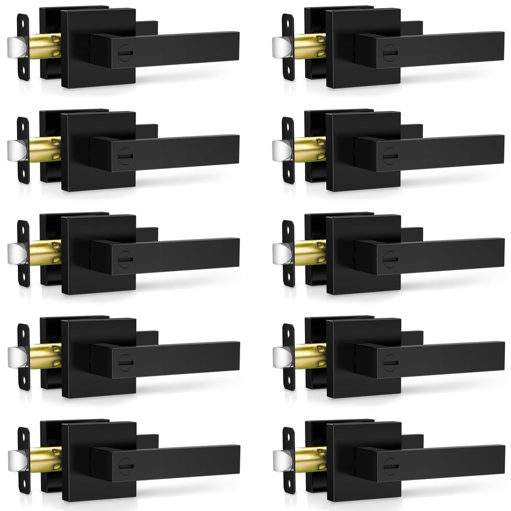 10 Pack Matte Black Door Handles Interior, Keyless Interior Door Knobs, Privacy Door Locks Bathroom, Heavy Duty