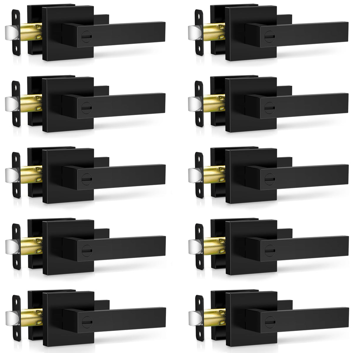 10 Pack Matte Black Door Handles Interior, Keyless Interior Door Knobs, Privacy Door Locks Bathroom, Heavy Duty