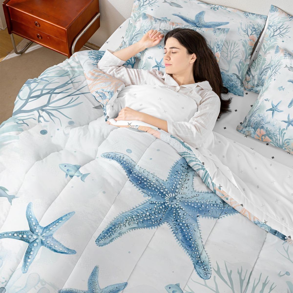 Starfish Beach Comforter Set with Sheets 7 Piece