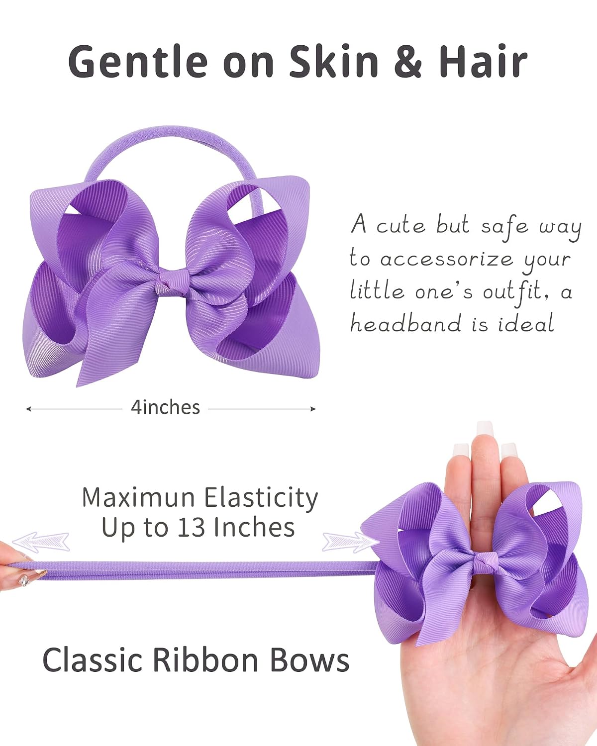 40pcs 4inches Baby Girls Grosgrain Ribbon Hair Bows Headbands Nylon Elastic Hair Band Hair Accessories for Infants