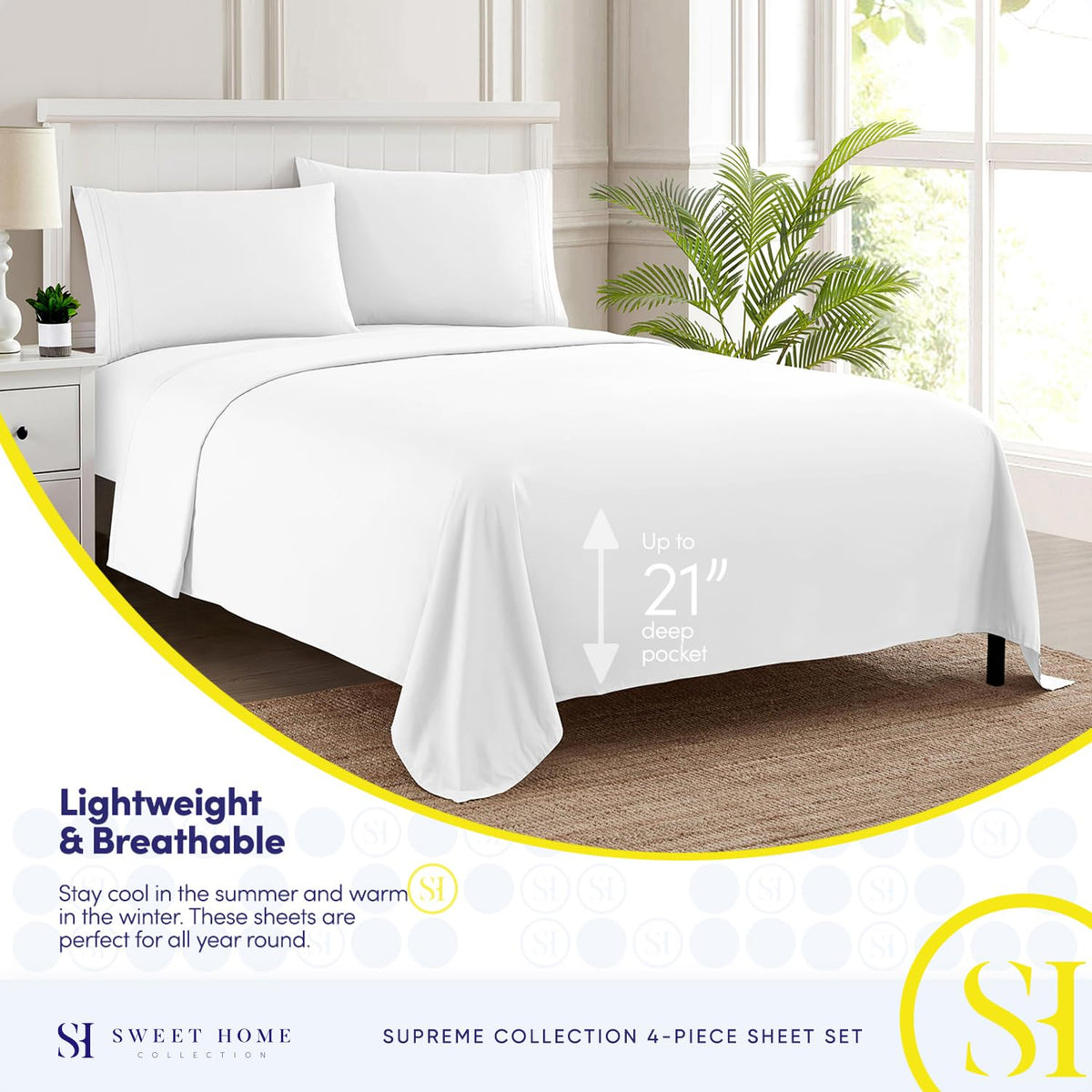 Bed Sheets - Breathable Luxury Sheets with Elastic & Secure Corner Straps Built In - 1800 Supreme