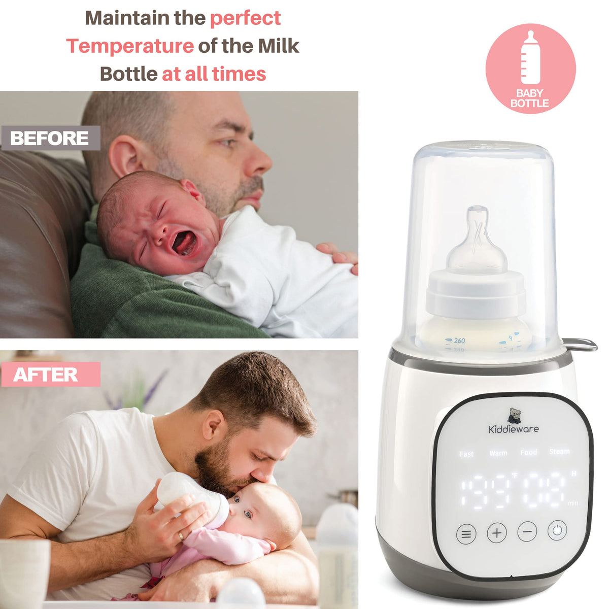 Baby Bottle Warmer for Breastmilk - 5-in-1 Feeding Bottle Warmers for all Bottles, Food Jars, and Breastmilk Bags