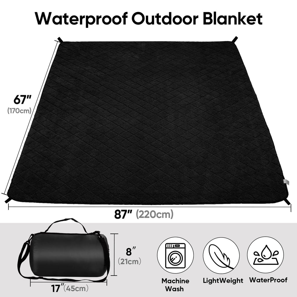 Large Waterproof Outdoor Blanket 87"x67", Windproof & Warm, 300 GSM Sherpa