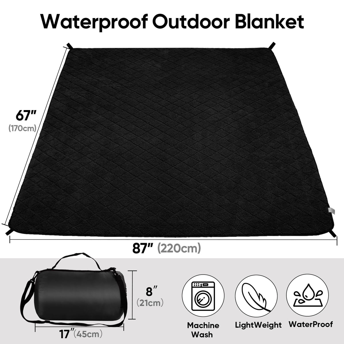 Large Waterproof Outdoor Blanket 87"x67", Windproof & Warm, 300 GSM Sherpa