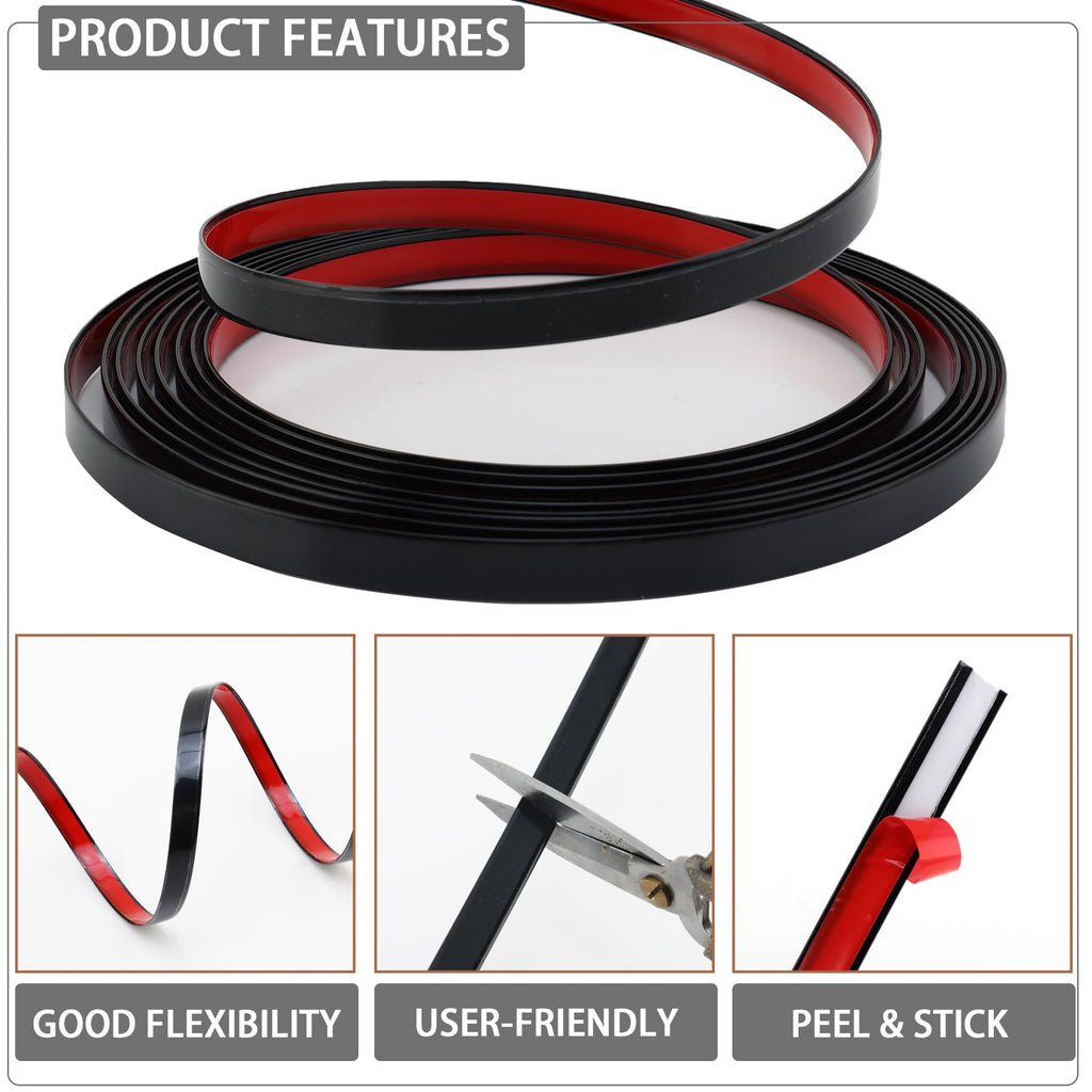 Glossy Black Peel and Stick PVC Molding Trim, Flexible DIY Wall Accent Strip for Mirror Frame, Cabinet, Edges &