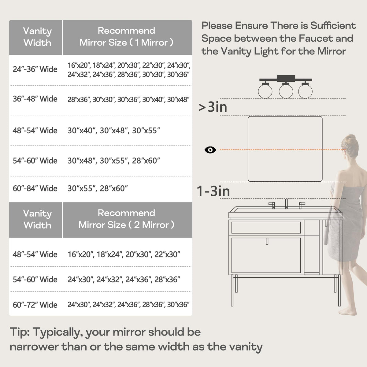 Black Bathroom Mirror 30x48in, Metal Framed Rounded Rectangle Wall